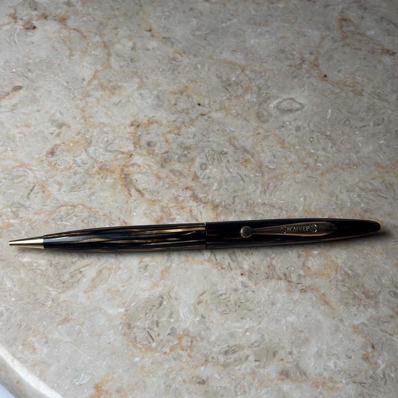 Sheaffer’s Pen Pencil Brown Striated Celluloid Gold Trim Vintage