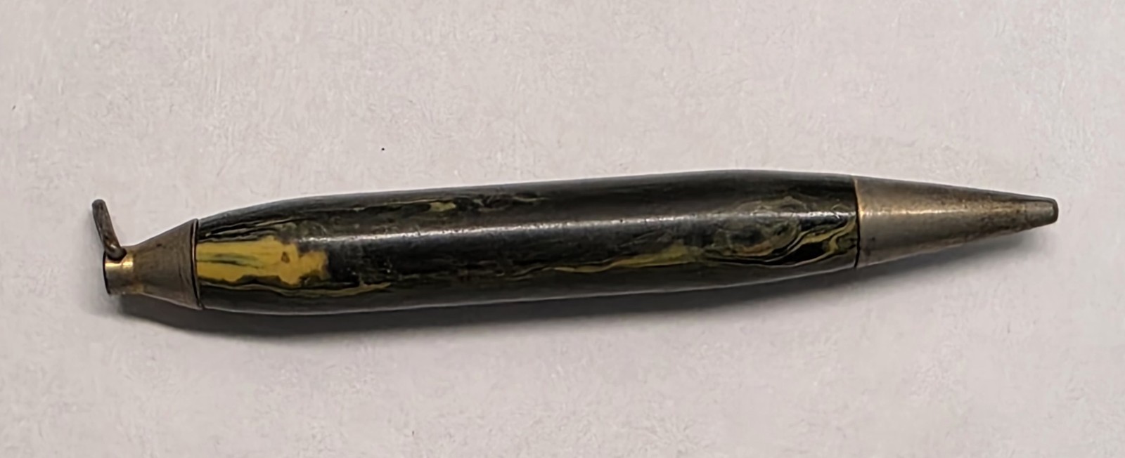 Celluloid Golf Pencil Mini Mechanical Marbled Green / Yellow Gold Trim