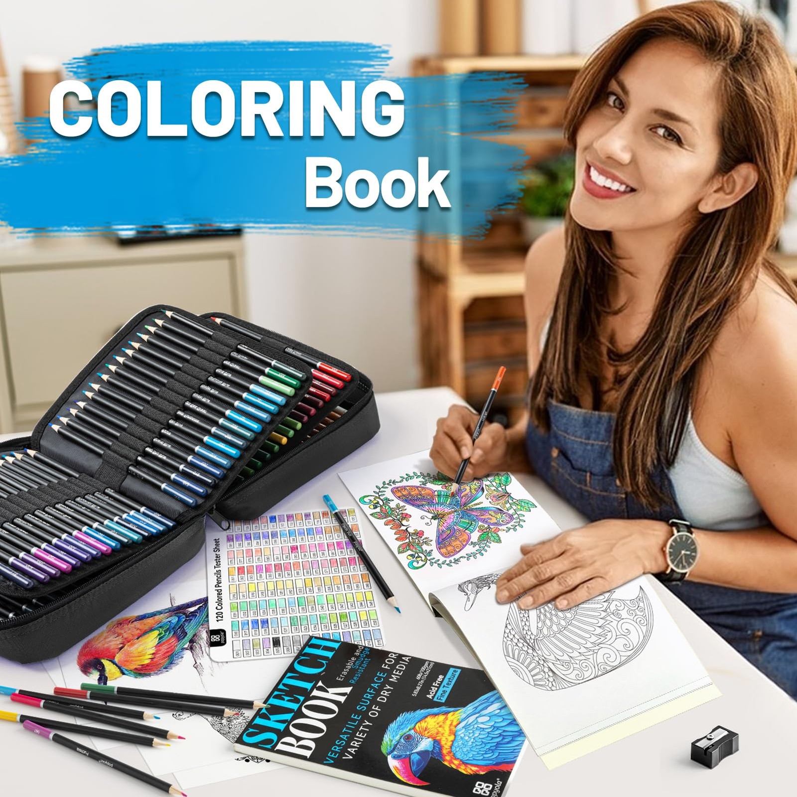 136 PCS Colored Pencils Set for Adult Coloring Books, 120 Black