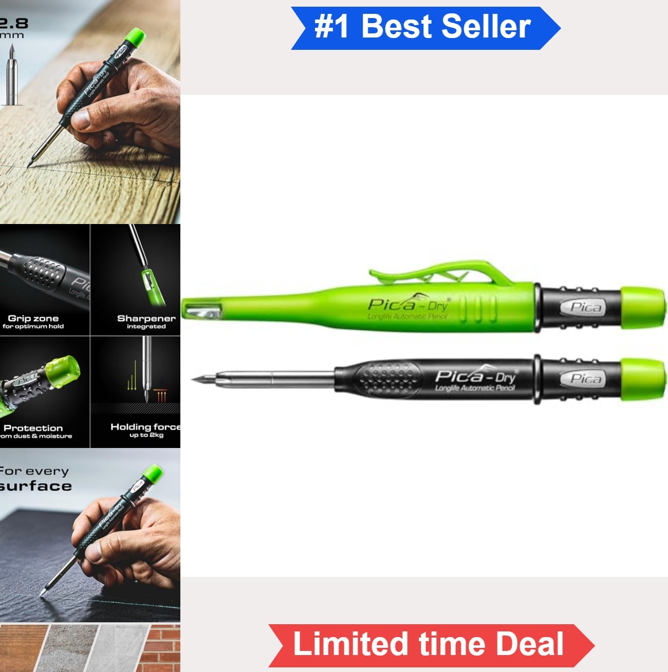 Automatic Mechanical Pencil 2mm 2B Graphite Green Pocket Clip Drawing Writing