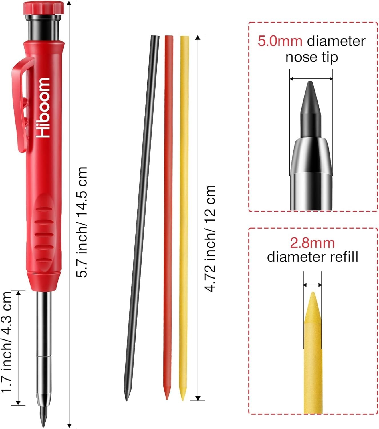 3 Pack Solid Carpenter Pencil with 21 Refill, Long Nosed Deep Hole Mechanical…