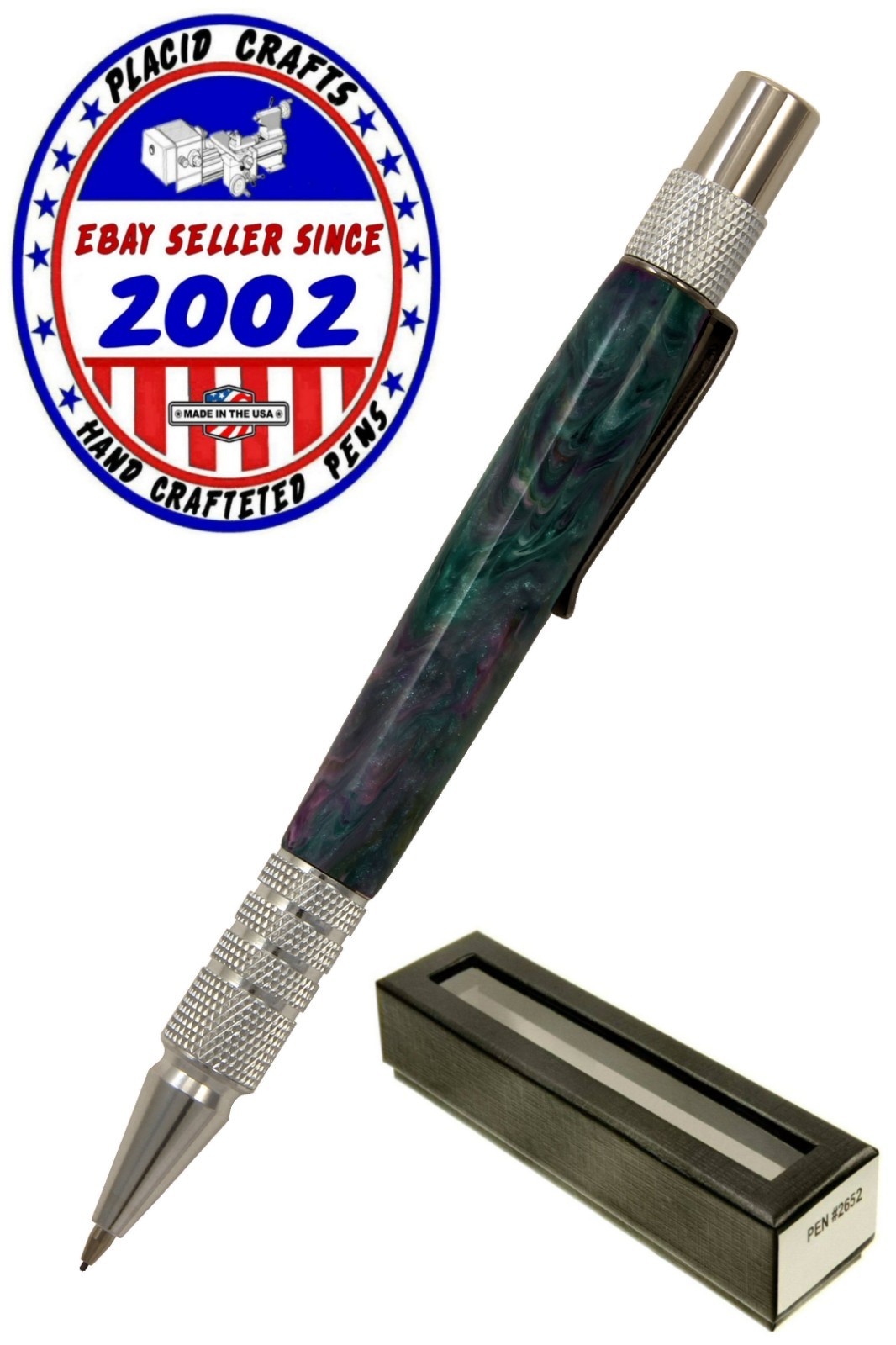 Dura Click .07mm Pencil / Knurled Aluminum & Green and Purple Swirl Body / N88