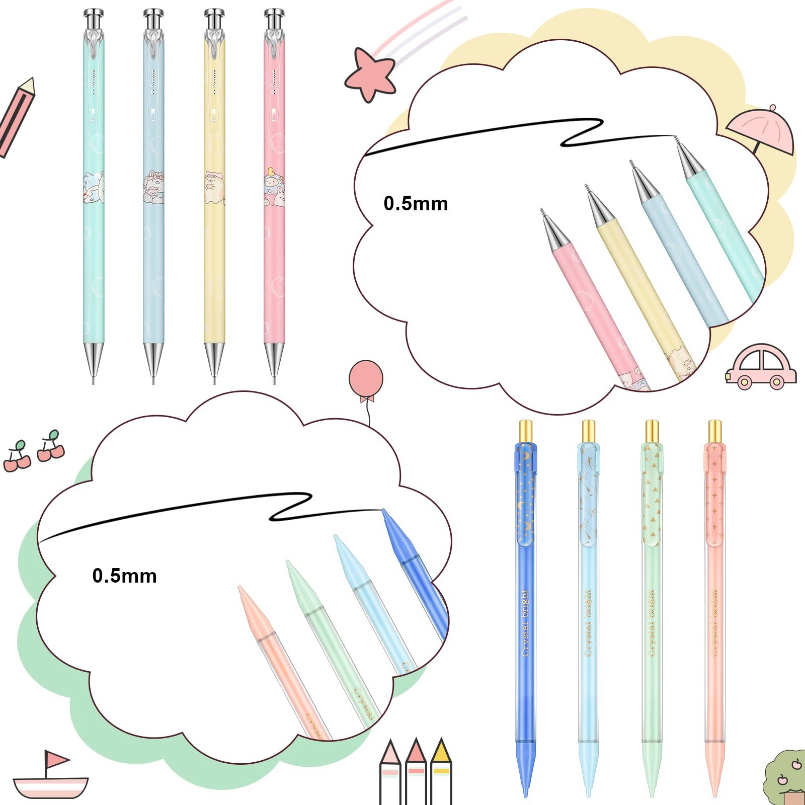 20 Pack Mechanical Pencils Kawaii Stationary Cute Mechanical Pencil Mixed 0.5mm