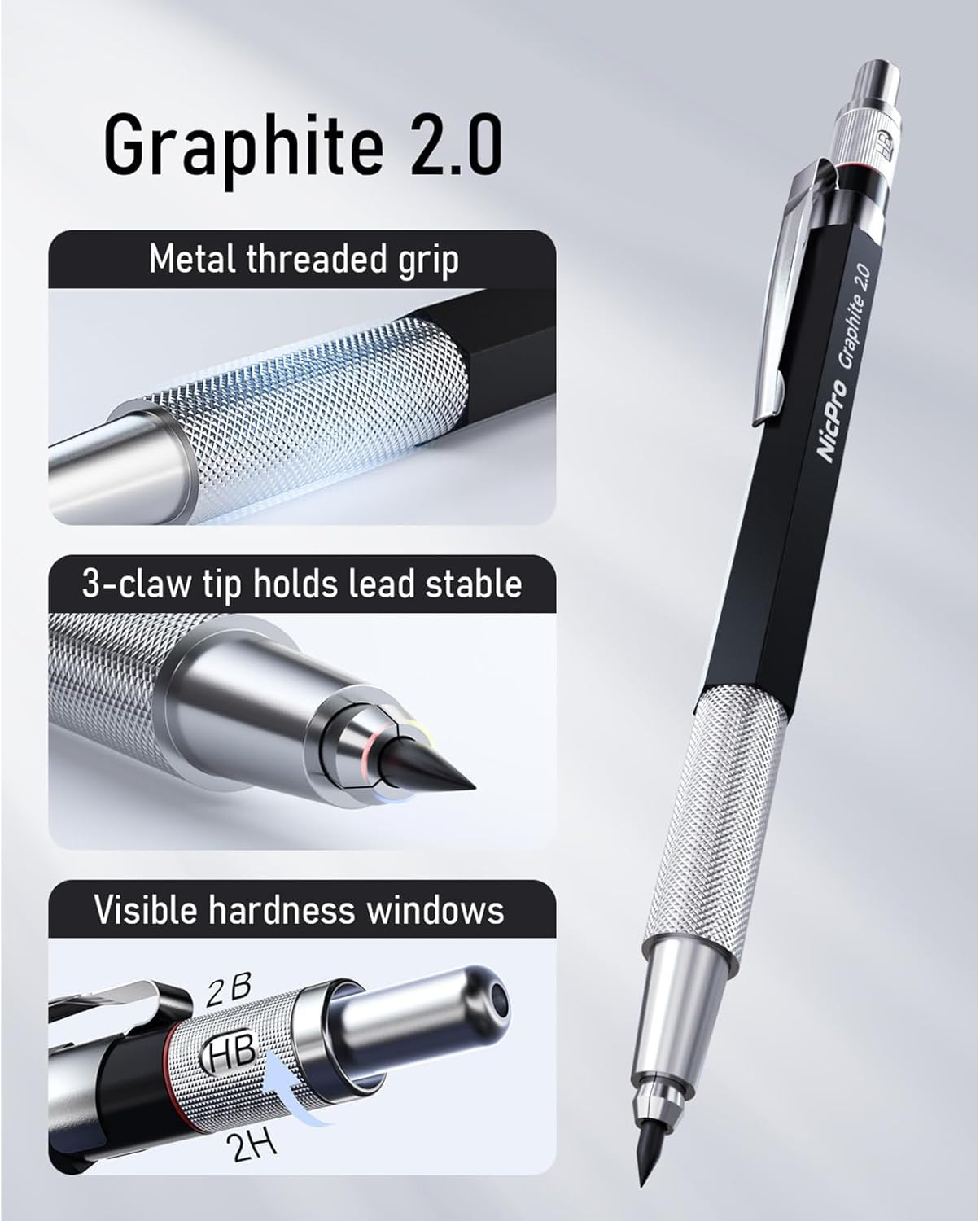 2Mm Metal Mechanical Pencil Set, 2PCS Lead Holder 2.0 Mm Marker Artist Carpenter