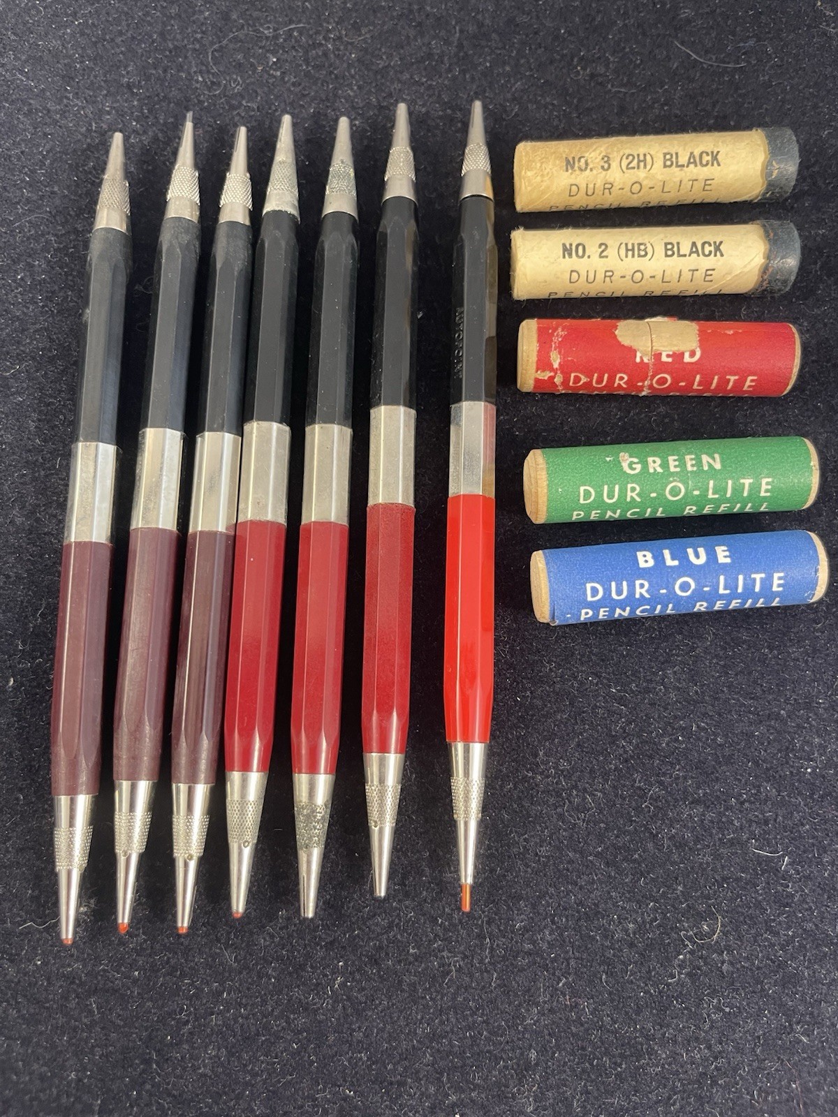 (7) Vintage 1940s / 50s Due-O-Lite Mechanical Duel End Drafting Colored Pencils