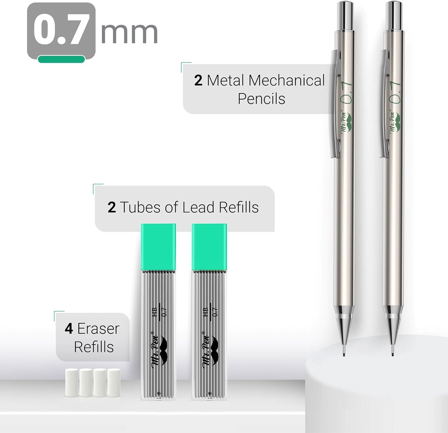 Professional 2 Pack of 0.7mm Metal Mechanical Drafting Pencils – Quality