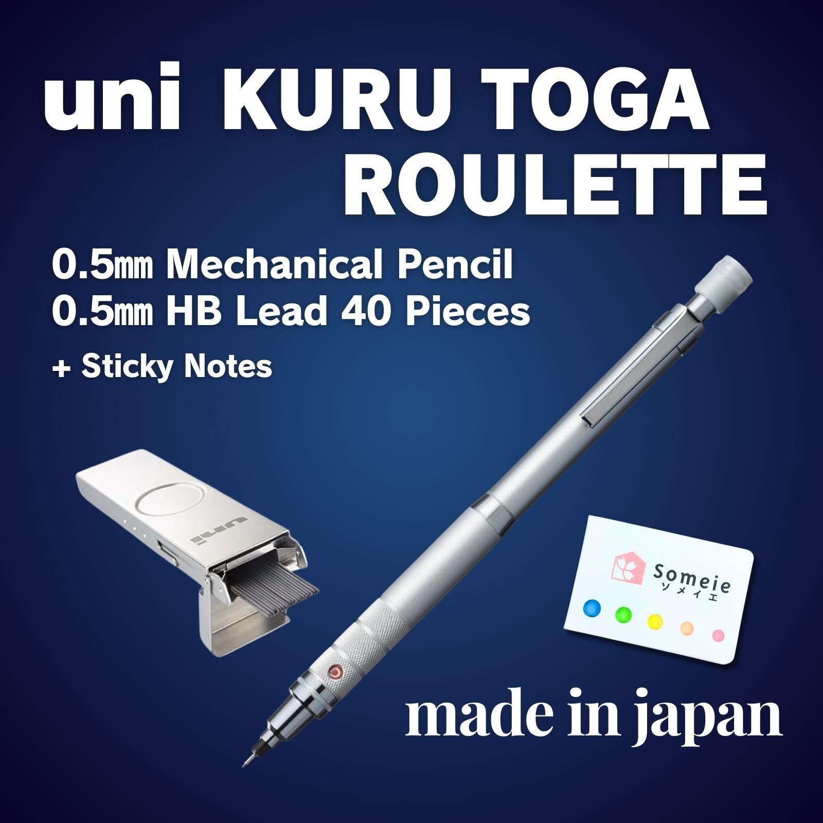 0.5mm Mechanical Pencil Set with Metal Case, 40 HB Lead Refills & Sticky Notes,
