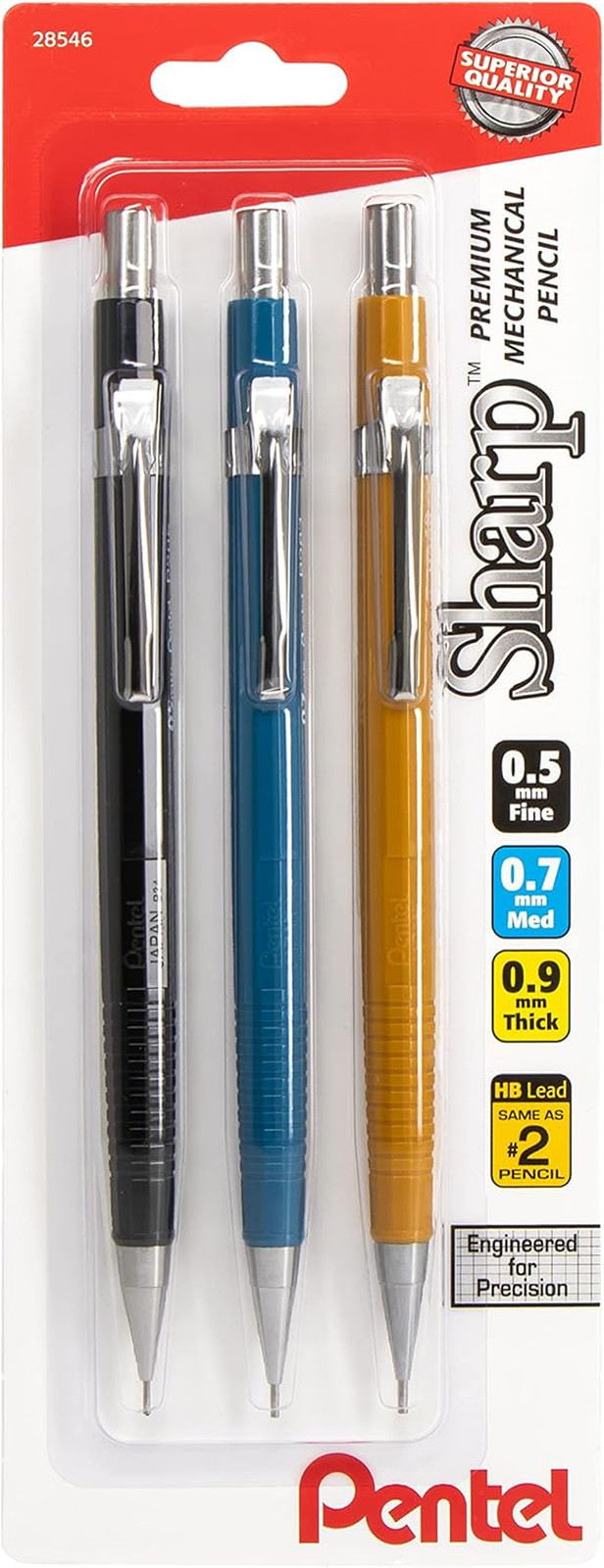 Sharp Mechanical Pencil 3 Pack Assorted Barrels (1 Each 0.5Mm, 0.7Mm, 0.9Mm)
