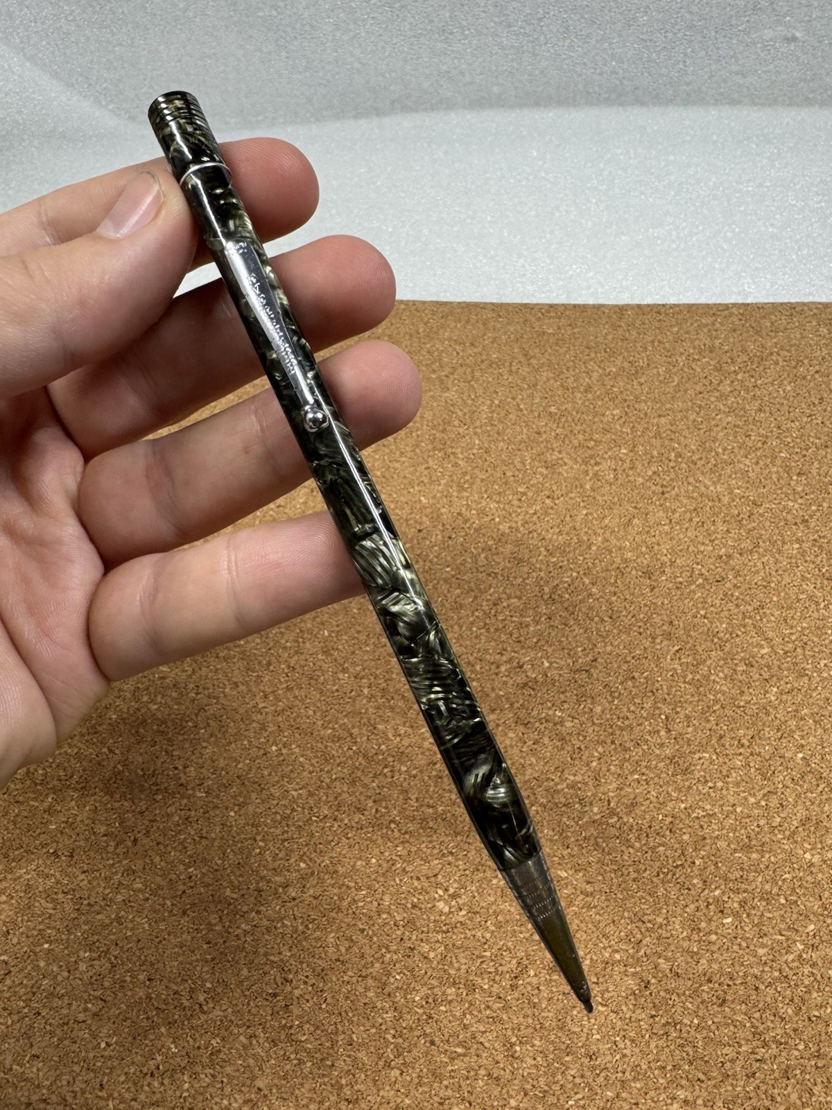 Antique Eversharp 4 Square Green Pattern Celluloid Mechanical Pencil Chrome Trim