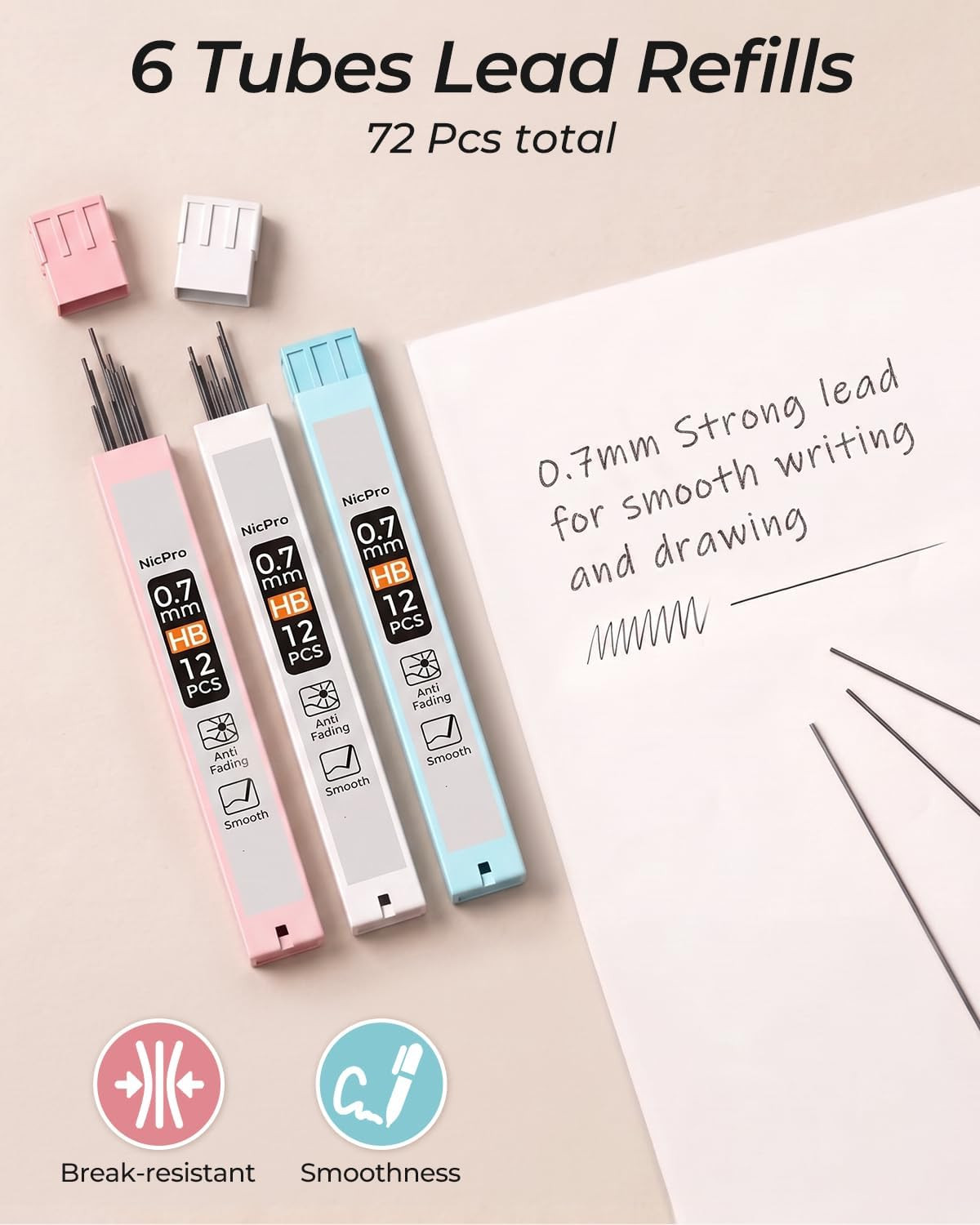 3PCS Cute Mechanical Pencil with , 0.7 Mm Pencils with 6 Tube HB Lead Refill, 3