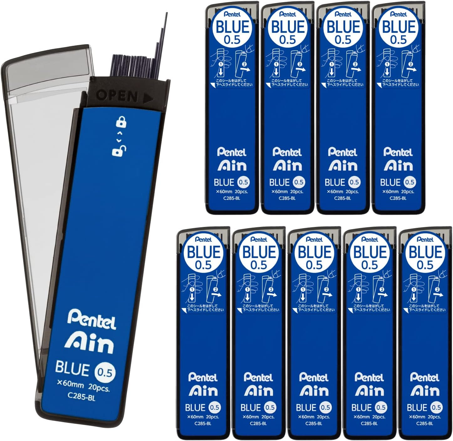 Ain Mechanical Lead, 0.02 Inches (0.5 Mm), Blue, 10 Pieces C285-BL