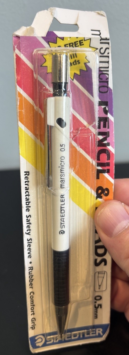 Staedtler Marsmicro 0.5 mm White Mechanical Pencil Comfort Grip NOS READ