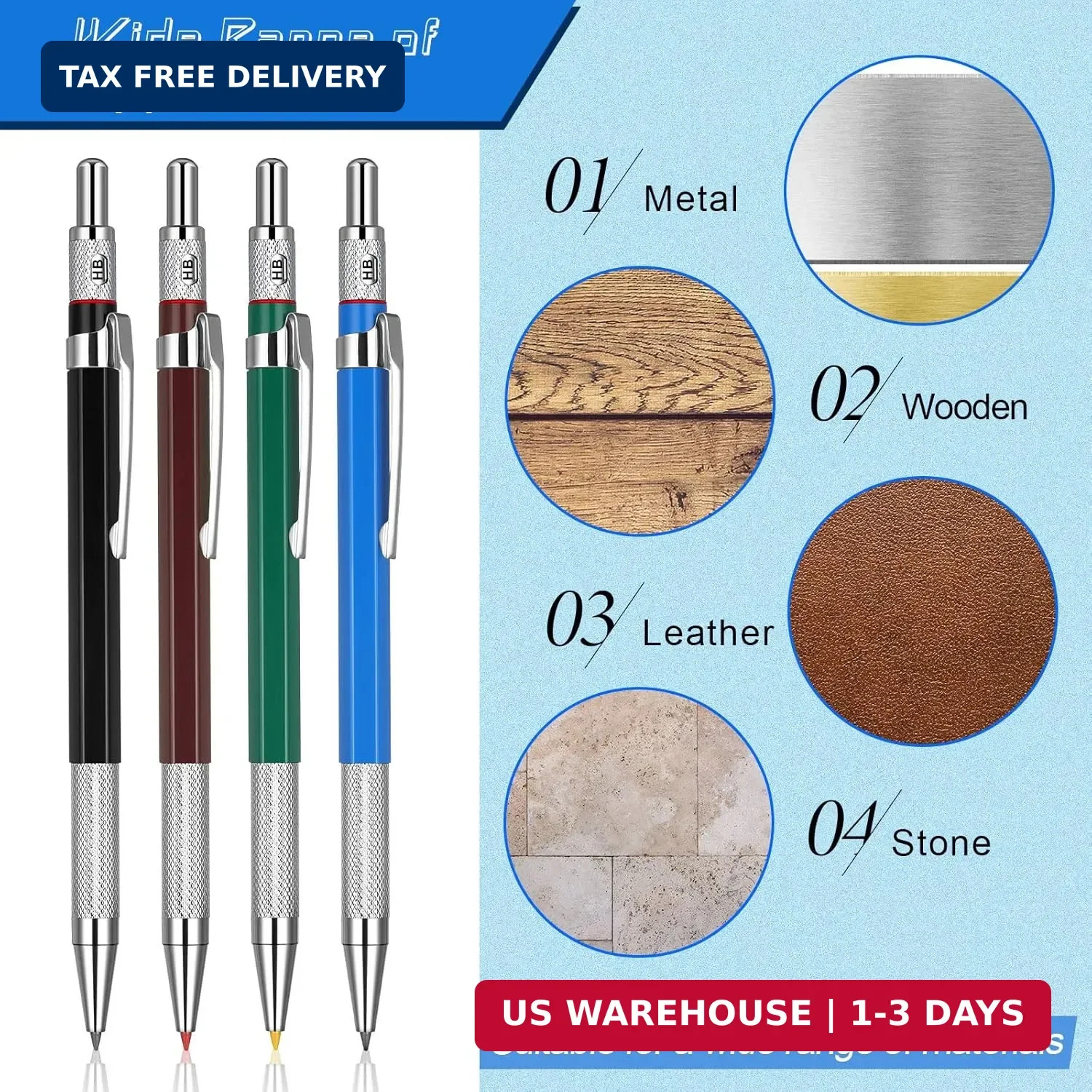 Nezyo 4 Pieces Welder Pencil with 60 Pieces Round Refills Mechanical Pencil Meta
