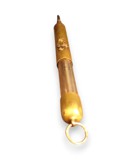 Vintage Telescopic Mechanical Pencil – Gold-Filled –Floral Relief with Red Stone