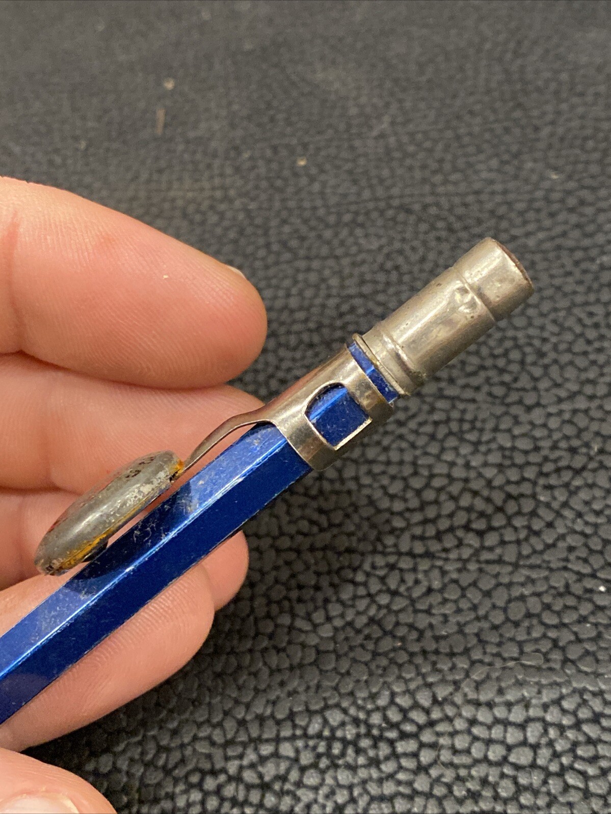 VTG 1930’s SCRIPTO 4-47 Blue STARRETT TOOLS Advertising Button Mechanical Pencil