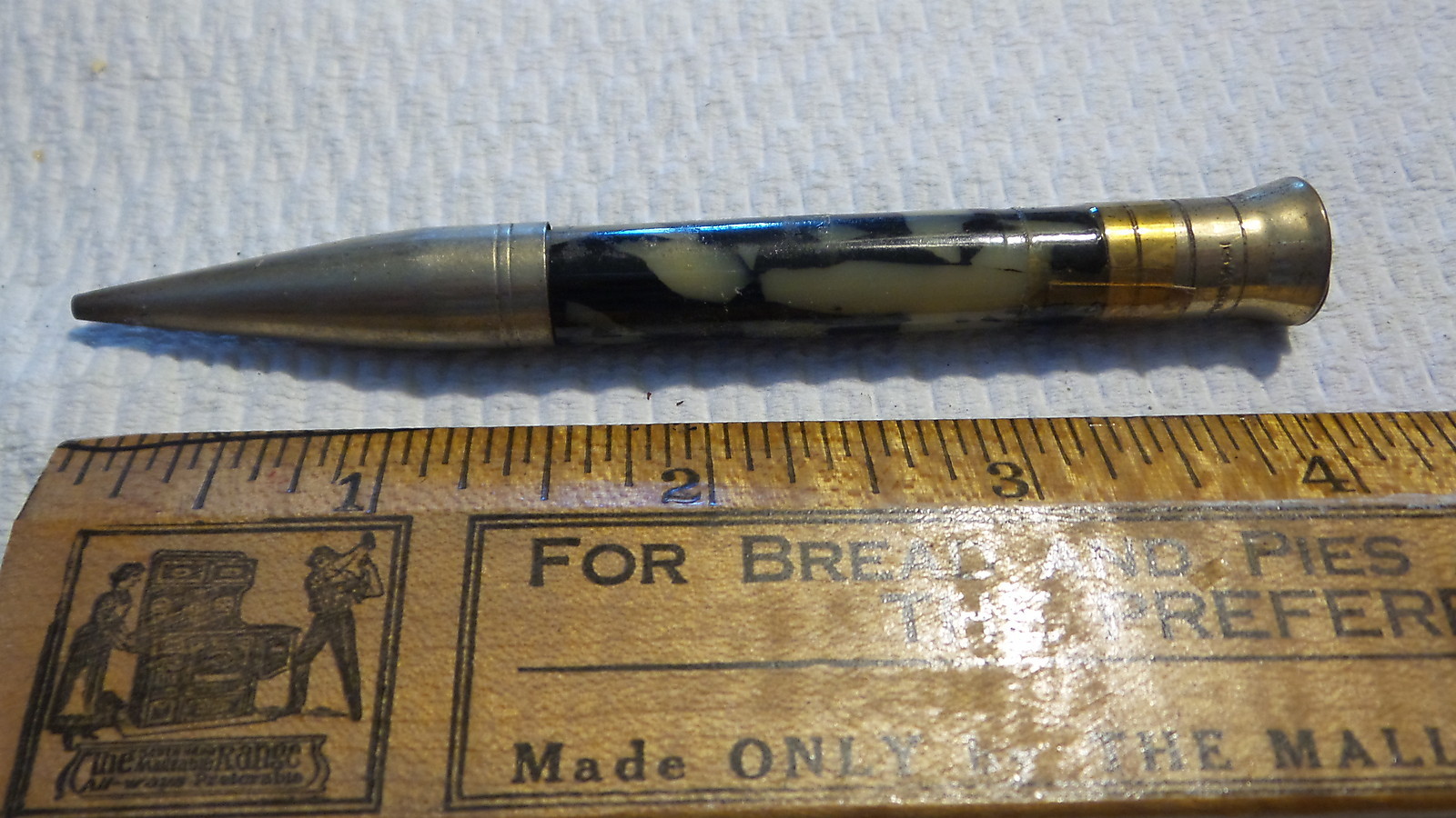 Antique Unbranded MECHANICAL PENCIL, Marbelized Yellow & Black, 4-1/4″