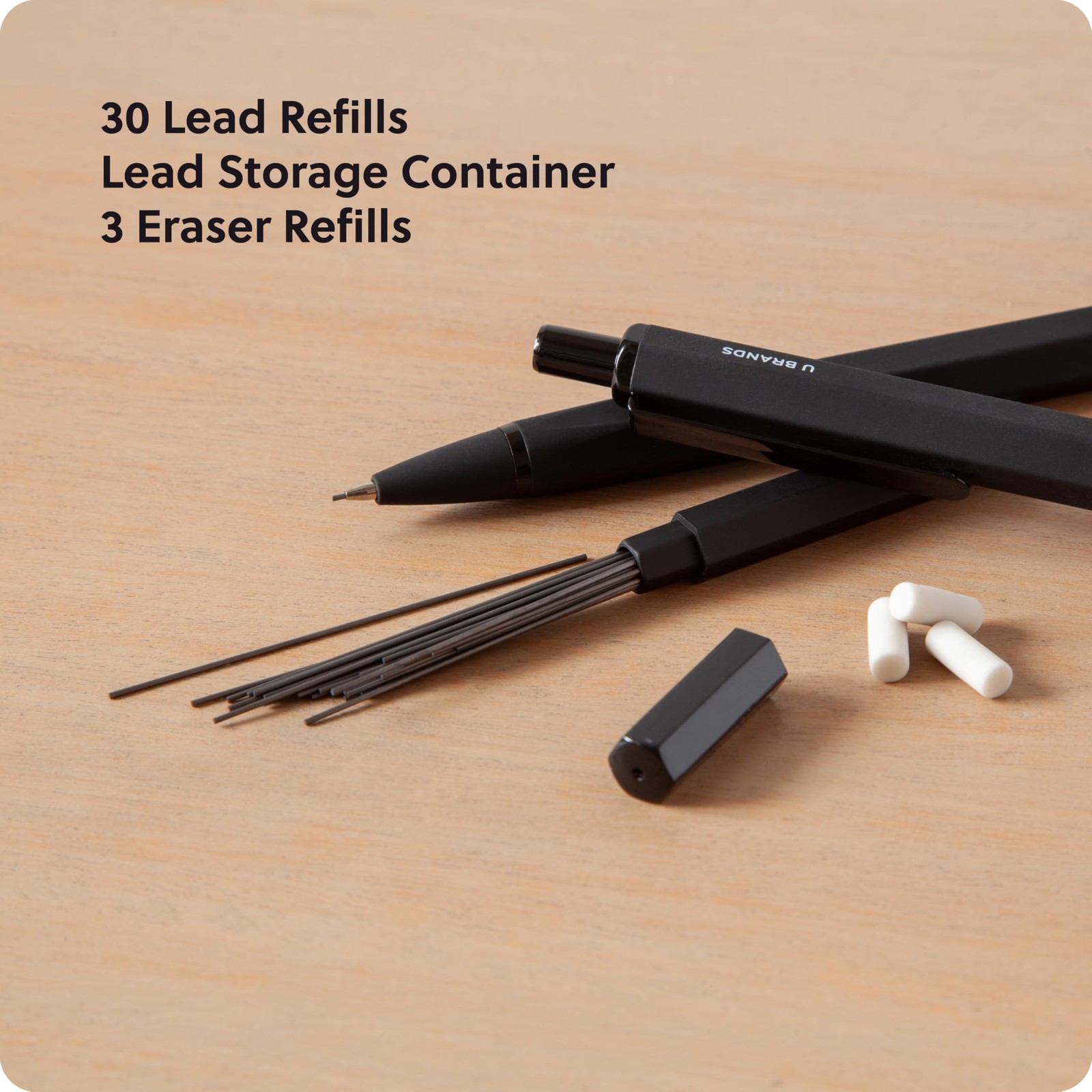 U Brands Cambria Mechanical Pencils, Set 1 Count (Pack of 2), Midnight Black