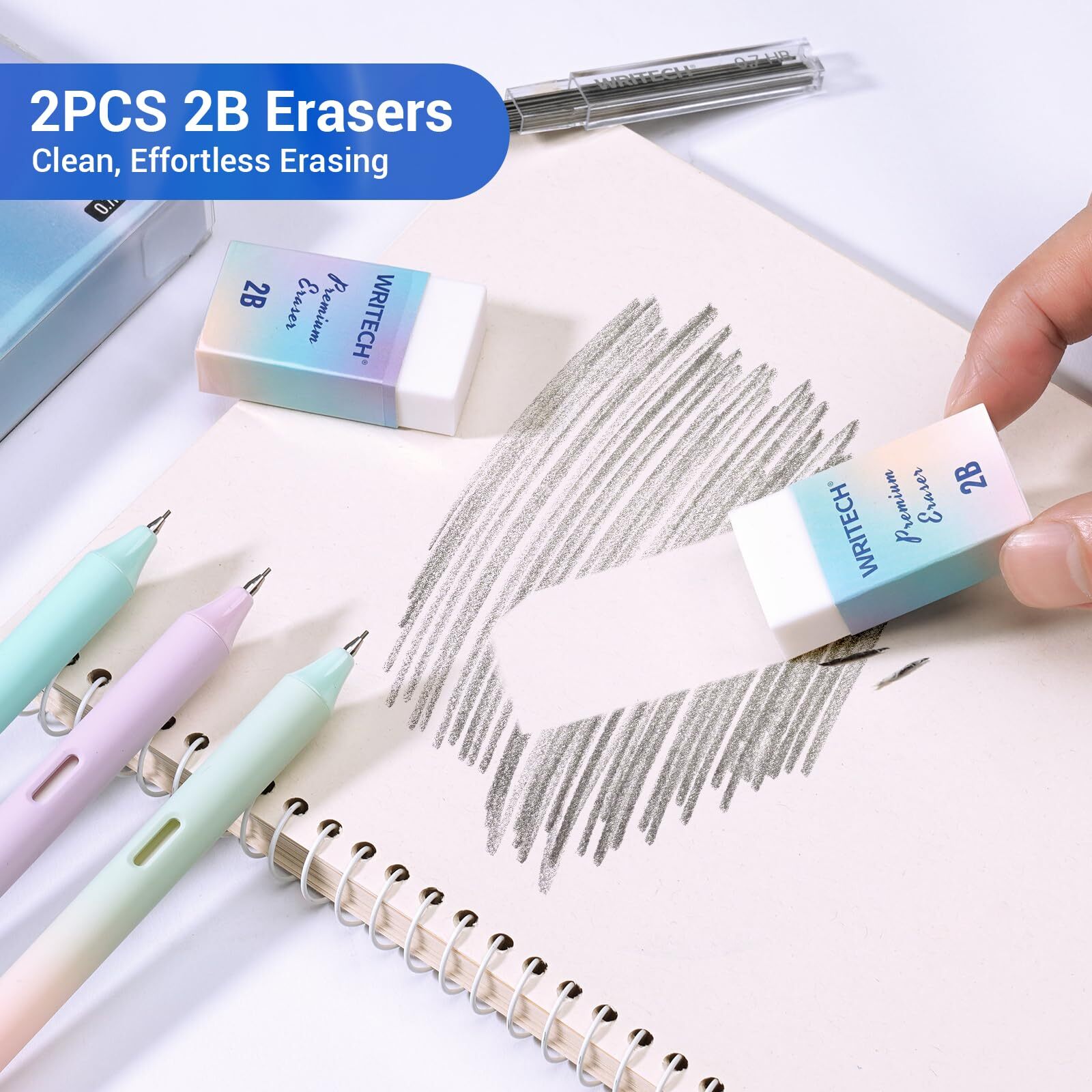 Up Mechanical Pencil Set 0.7mm 6 Gradient Barrels HB Lead Refills Erasers