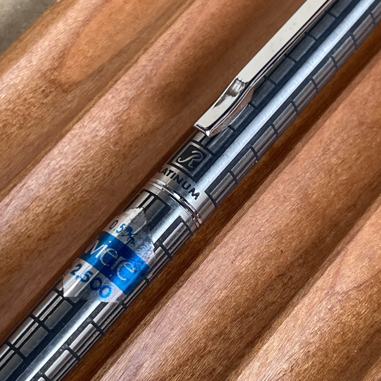 Platinum Riviere Mechanical Pencil Etched Square Pattern Made in Japan