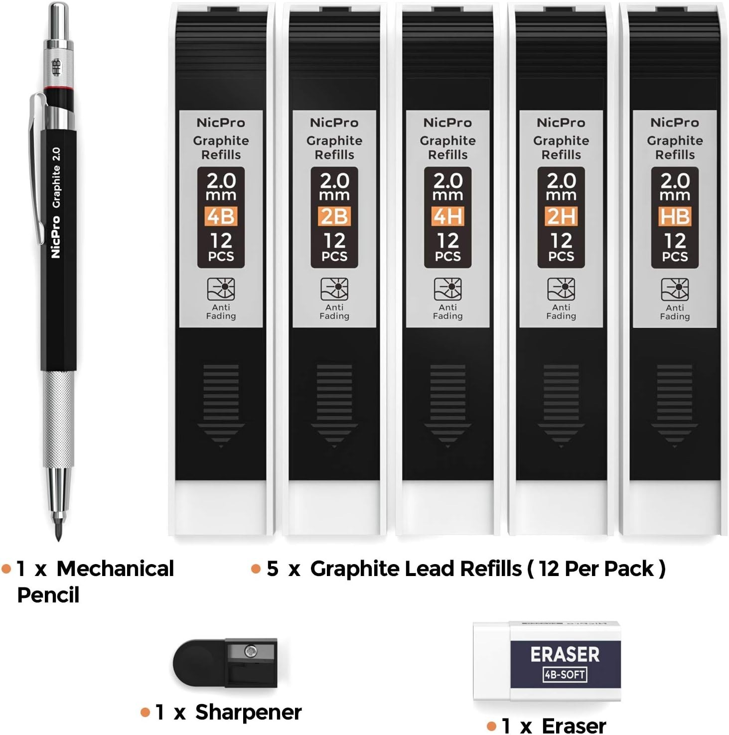 Professional Metal Lead Holder Pencil Set with Break-Resistant Graphite Refills