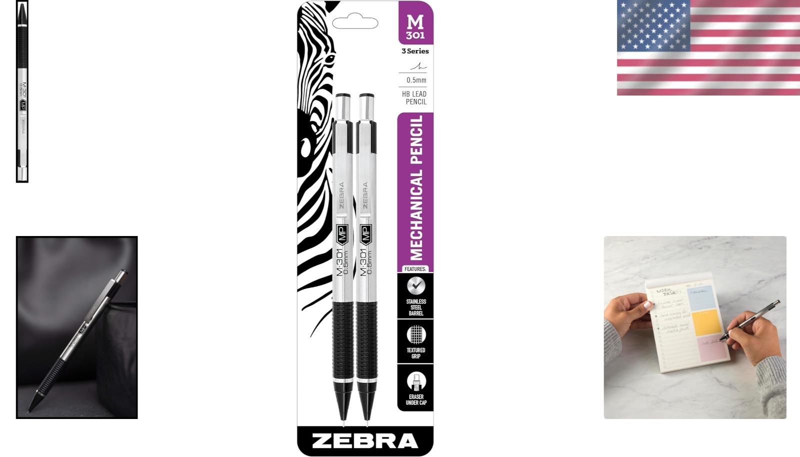 Durable 0.5mm Mechanical Pencils, Stainless Steel Barrel with Eraser – 2-Pack