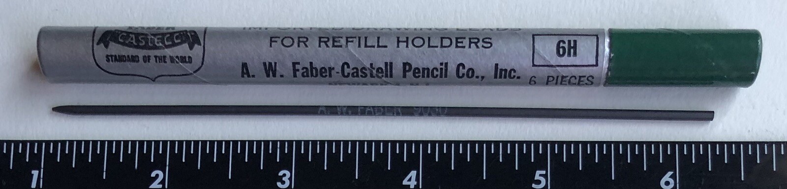 Vintage A. W. Faber Castell Drawing Lead 6H 2mm 6 Pack Tube Germany