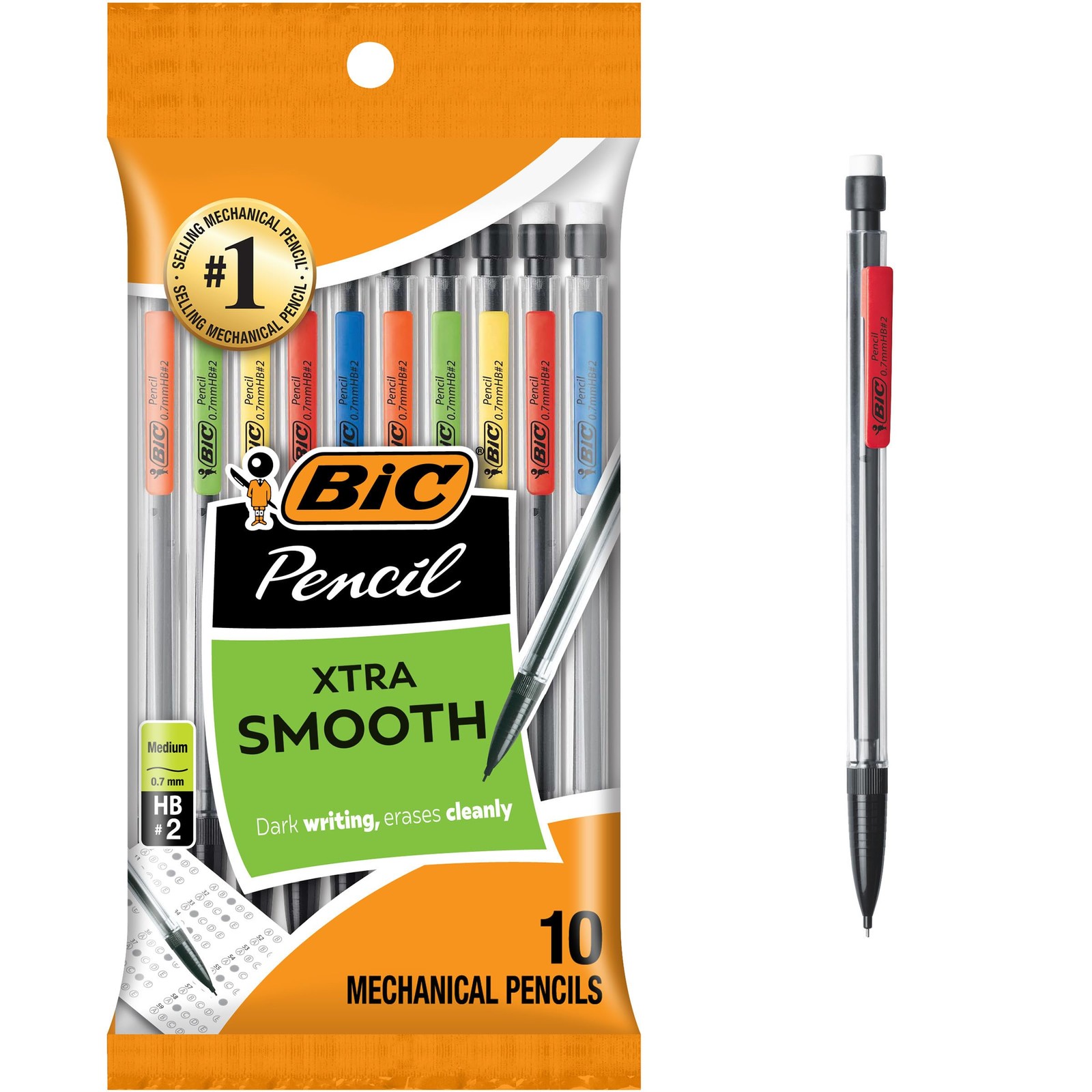 BIC Xtra-Smooth Mechanical Pencils with Erasers, 1 count (Pack of 10), Black