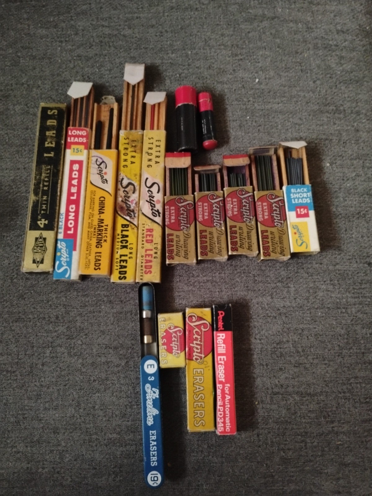 Lot Of Vtg Lead Refills Mechanical Pencils & Erasers In Original Boxes