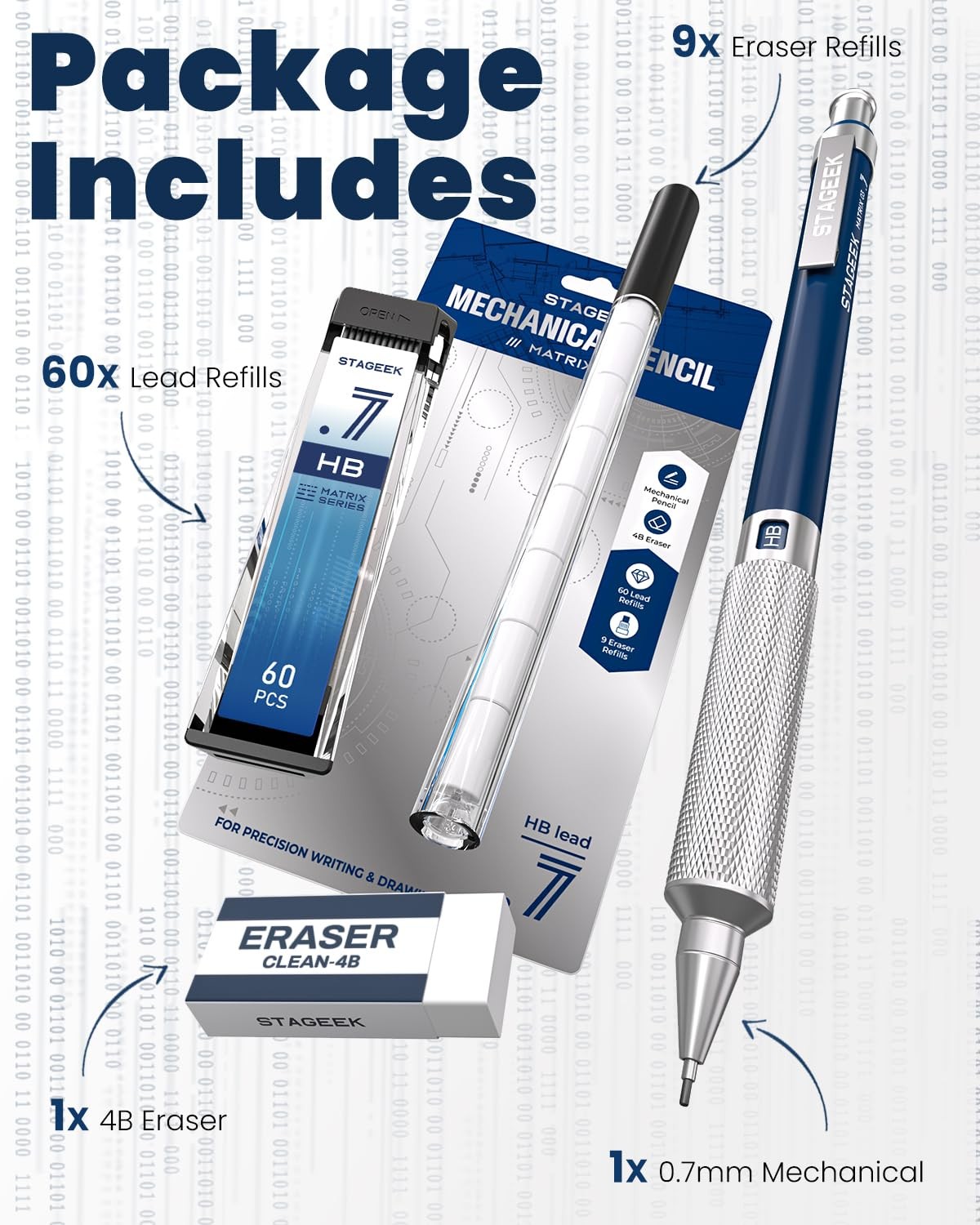 STAGEEK 0.7 mm Mechanical Pencil, Metal Art & 1 Count (Pack of 1), Blue