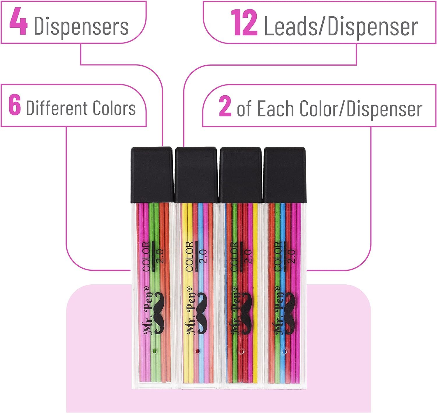 – Recambios De Mina De 2 Mm, Paquete De 48, Lapices De Mina De Colores De 2,0…
