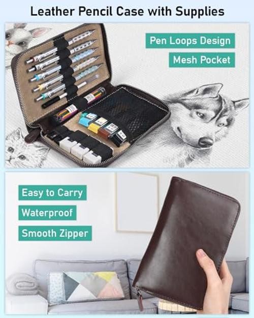 Blocky Gear Metal Mechanical Pencil Set in Leather 5 PACK with Leather Bag