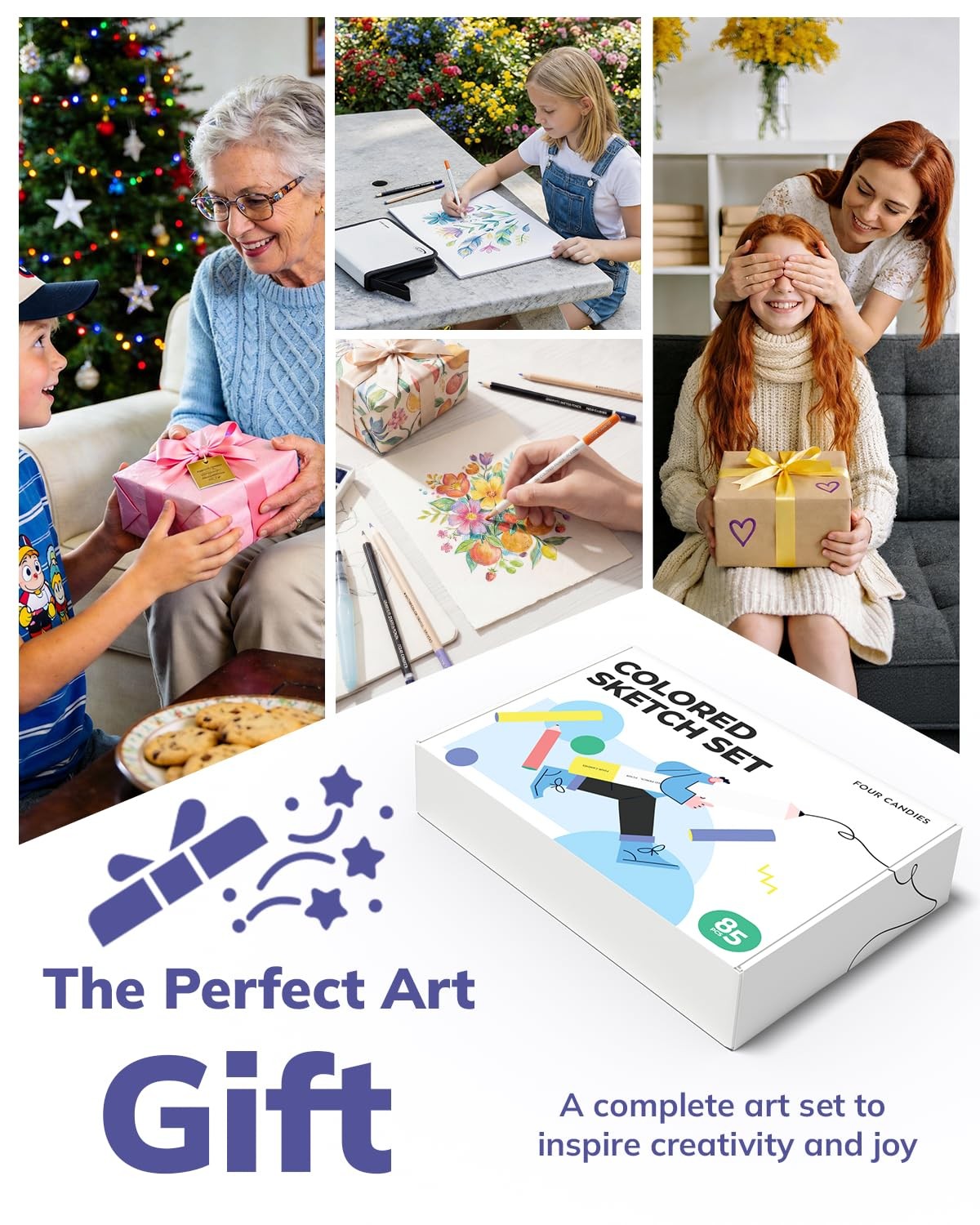 Four Candies 87 Pack Sketching Kit for Artist Gifts, Art Supplies, Multicolor
