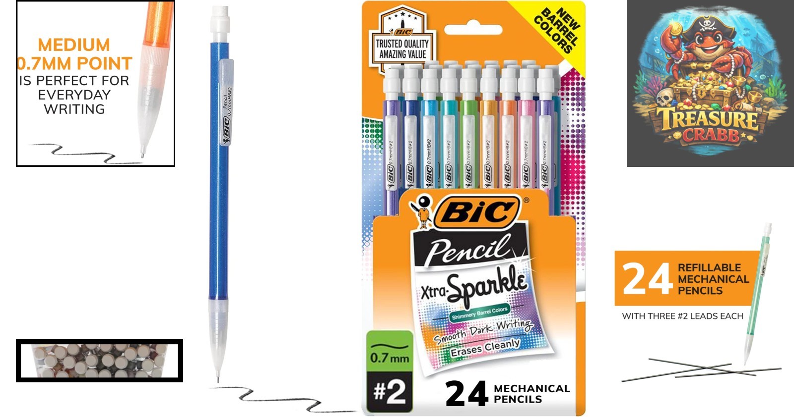 Cute 24-Count Xtra-Sparkle Mechanical Pencils with Erasers – For School & Office