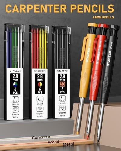 22-Pack Mechanical Carpenter Pencil Set with Sharpener, 60 Refills, Heavy Duty T