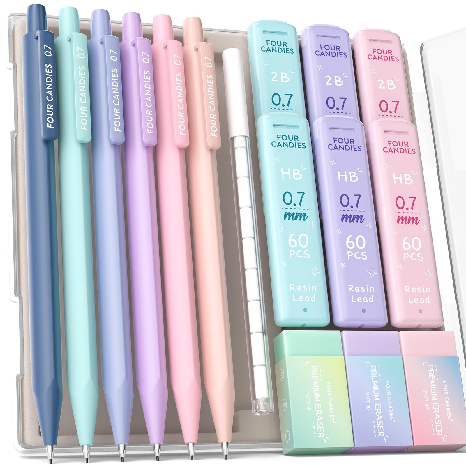 6PCS Cute Mechanical Pencil Set with 372 Leads & Erasers, 0.7mm Medium Point,…