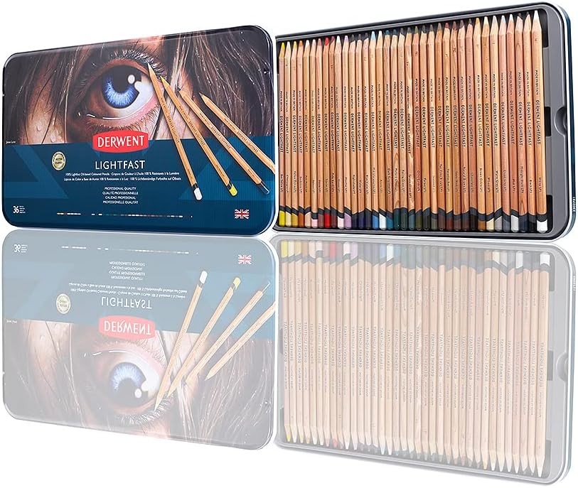 Derwent Lightfast Colored Pencils 36 Tin, 36 Count (Pack of 1), multicolour