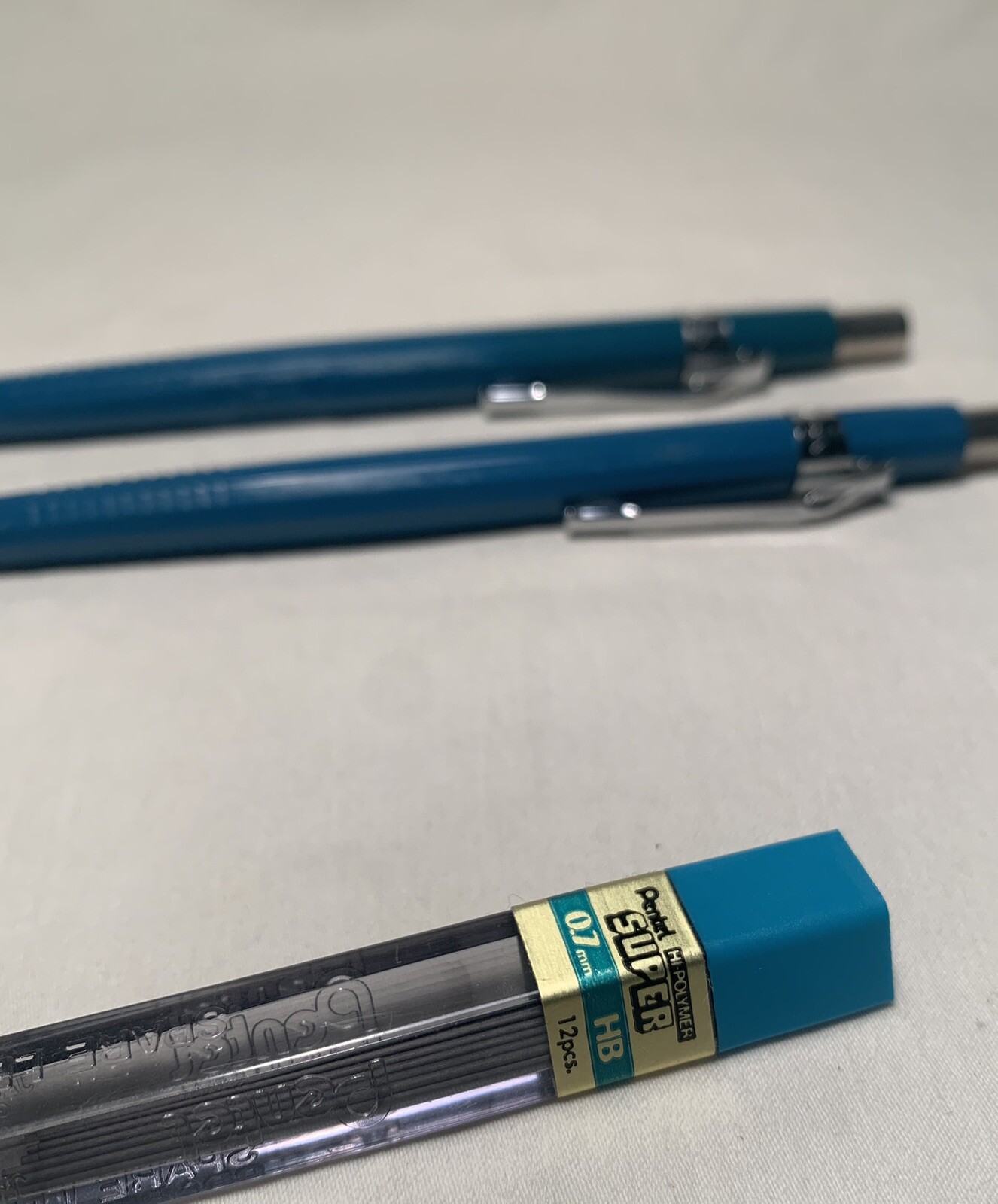 Lot of 2 Vintage Pentel Mechanical Pencil P207 Blue 0.7 mm Japan with 0.7 leads