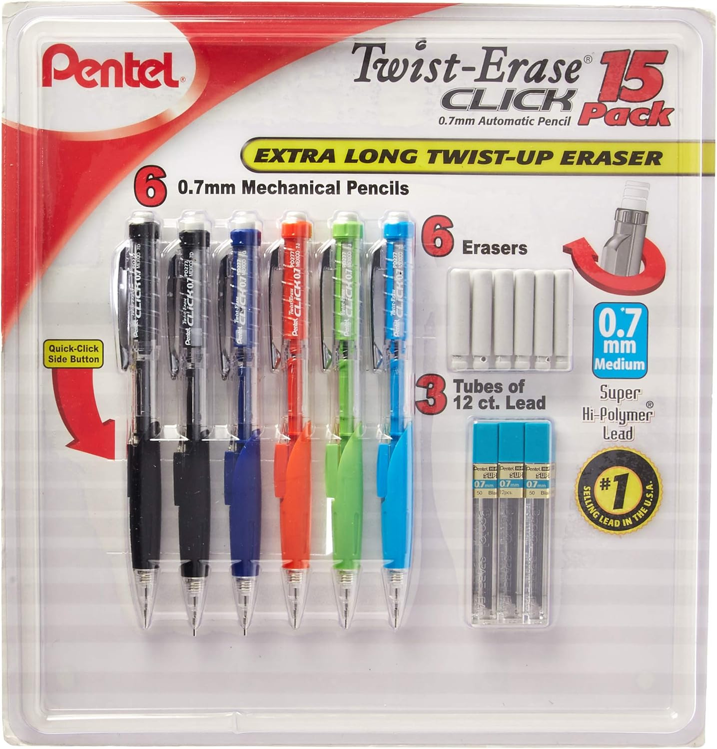 Twist-Erase Click Mechanical Pencils 0.7Mm, HB #2, School Supplies, Teacher Supp