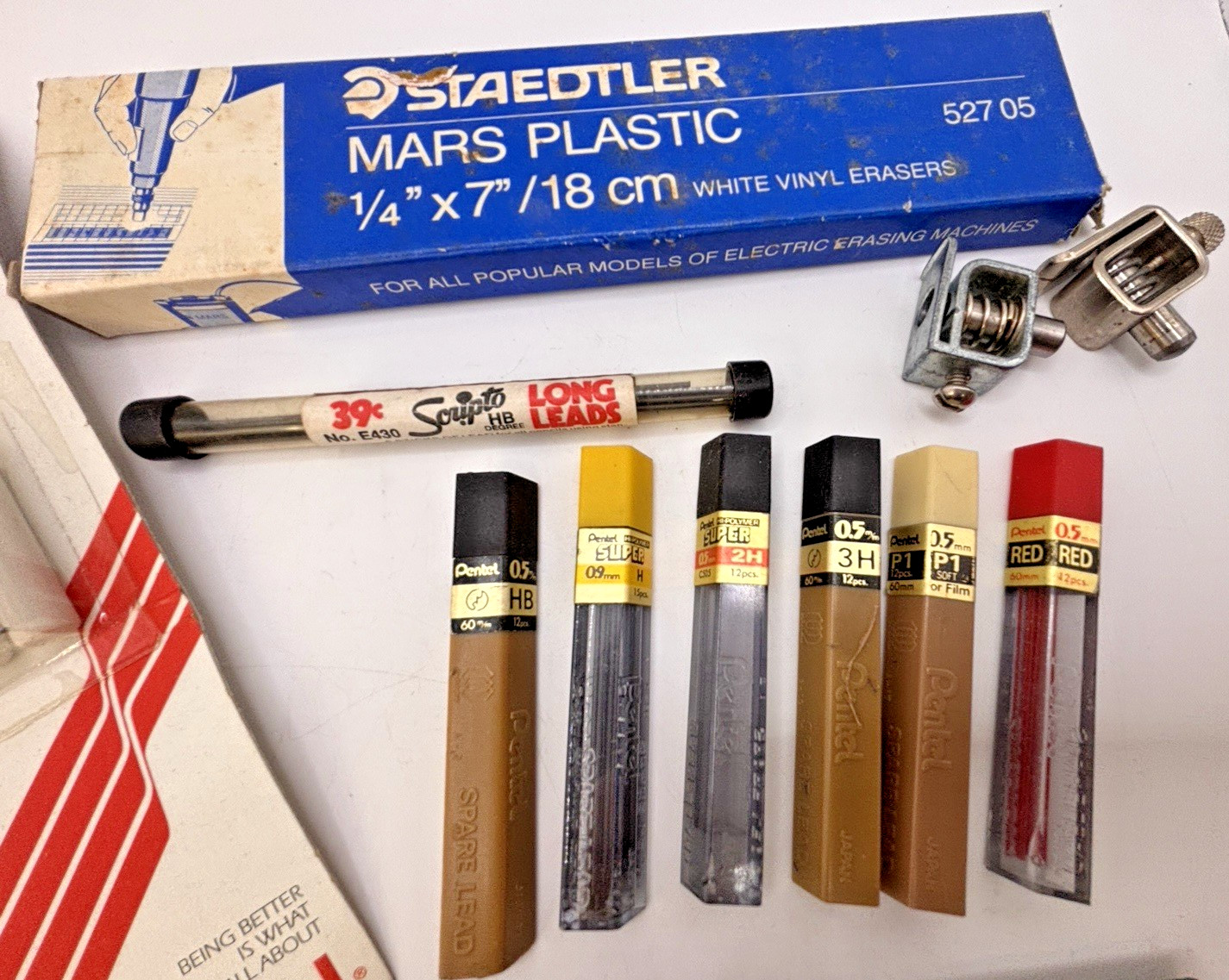 Lot Of Draft Pentel Mechanical Pencil Leads Staedtler Eberhard Faber Erasers VTG