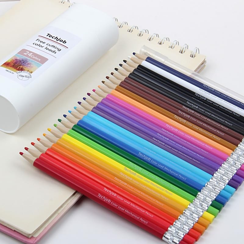 Colored Mechanical Pencil 2.6mm Drawing Pencils Sharpener Case 24 PCS