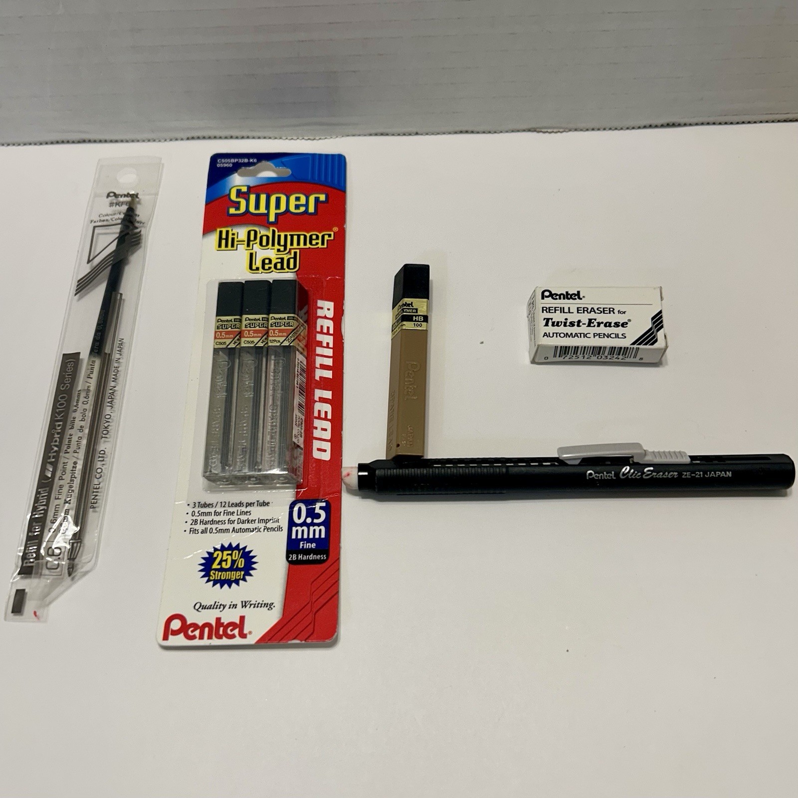 Pentel Lead Refills 0.5mm Hybrid K100 Twist Erase & Clic Eraser Vtg Japan Lot
