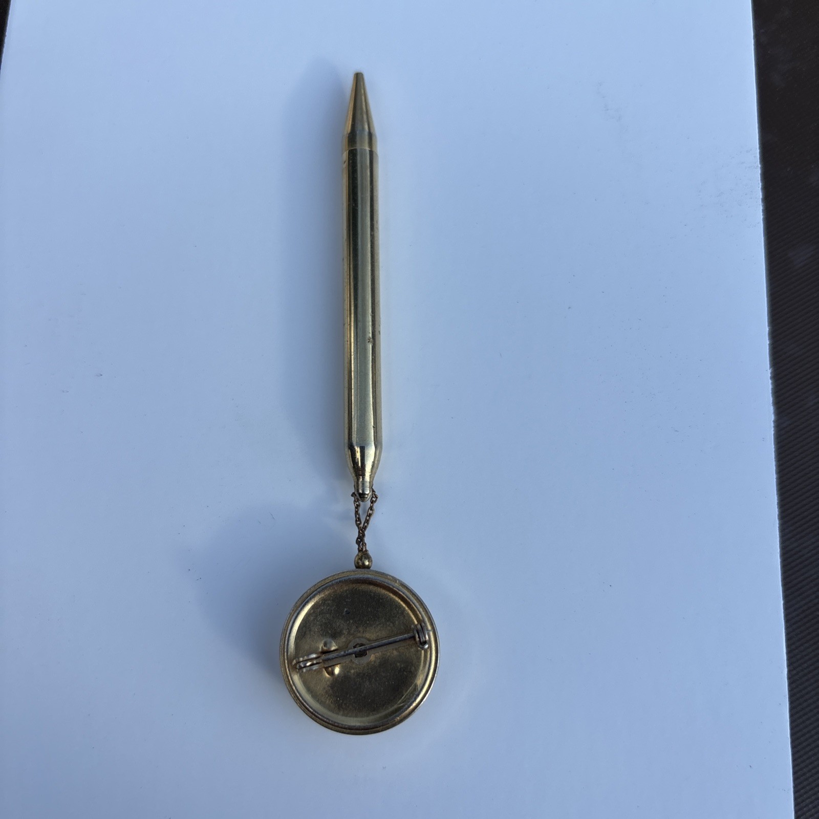 Antique Victorian Floral Etched Lapel Pin Mechanical Pencil Gold Tone