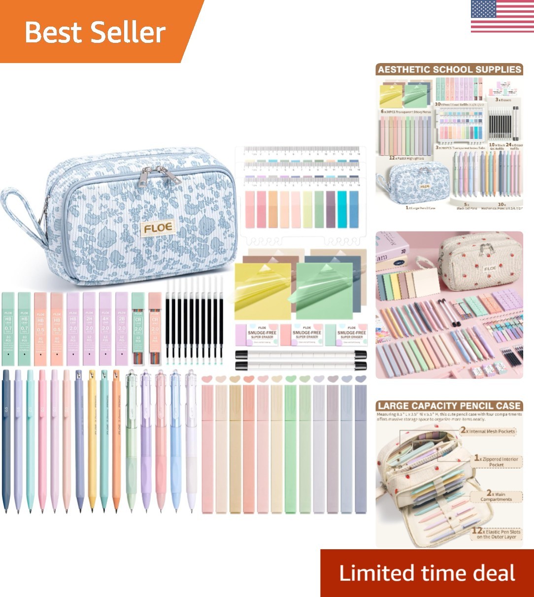 All-in-One 62PCS School Essentials: Preppy Stationary with Large Pencil Case