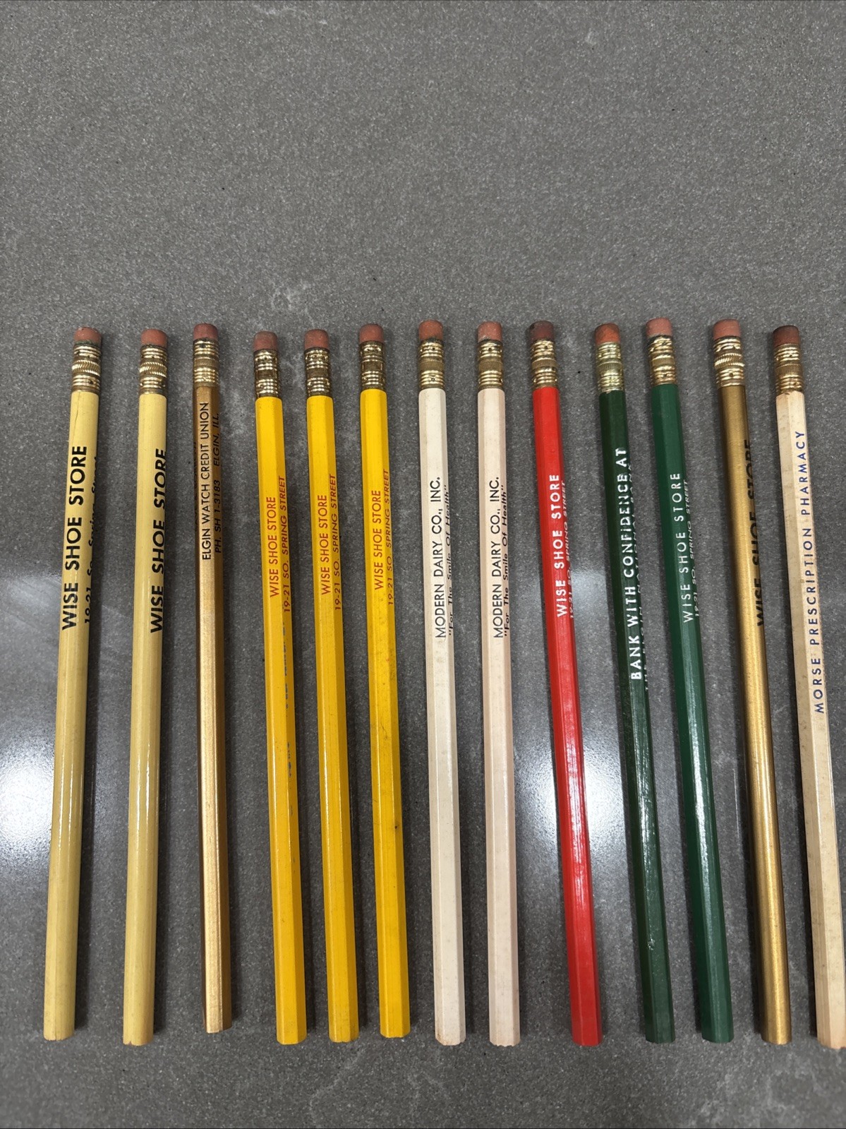 Lot 13 Vintage Advertising Pencils Elgin Illinois Wise Shoe Modern Dairy Morse