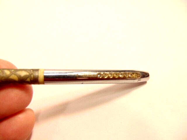older unlabeled mechanical pencil with jeweled pocket clip & filigree accent