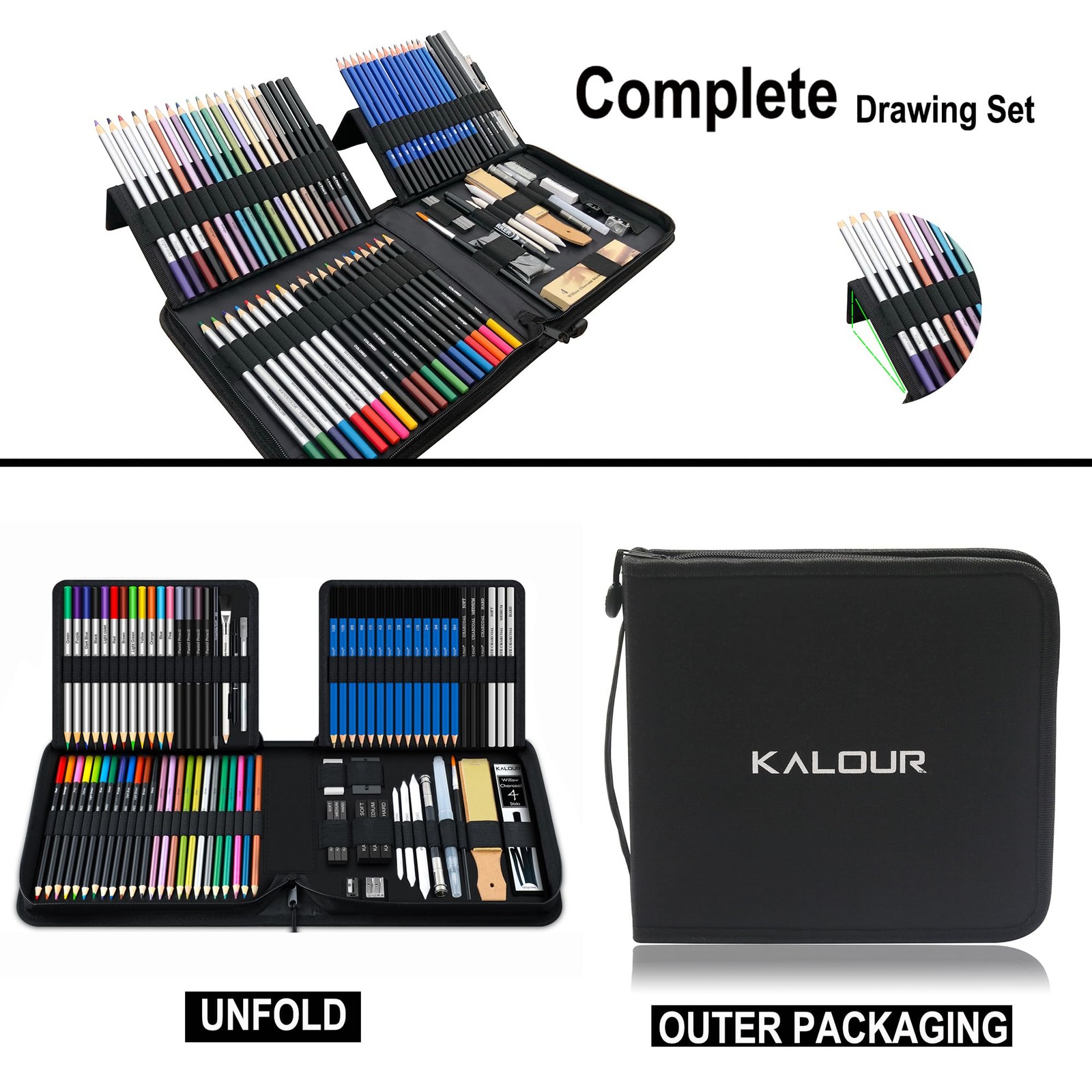 KALOUR 82 Pack Drawing Sketching Kit, Pro Art Supplies 104 Piece Set, Black