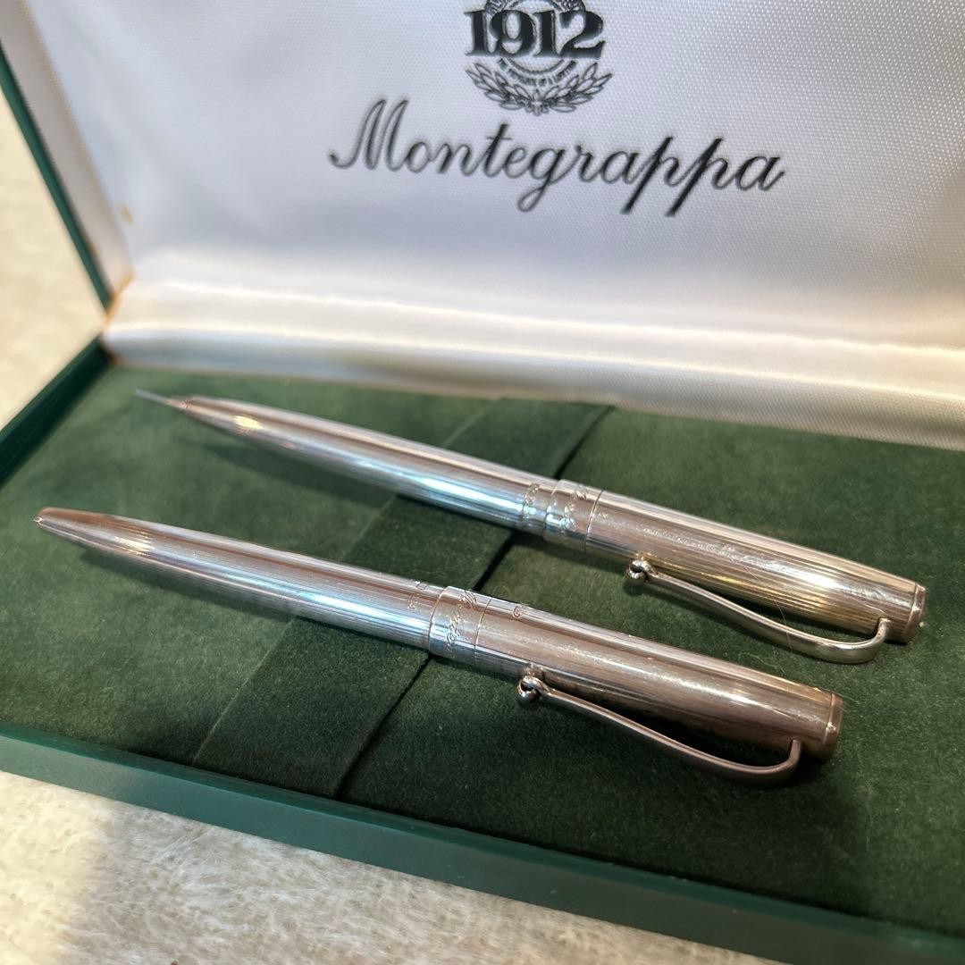279◆Montegrappa Ballpoint Pen & Mechanical Pencil, 925 Sterling Silver, wi