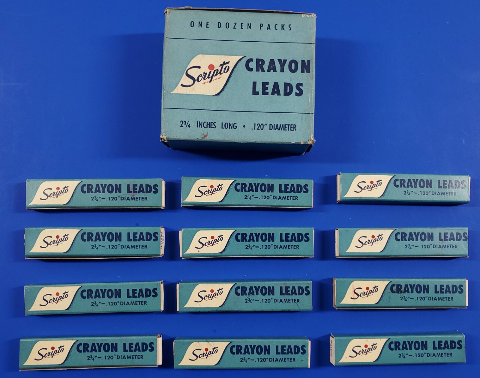 Vintage Scripto Mechanical Pencil Crayon Leads Advertising 12 Boxes RED