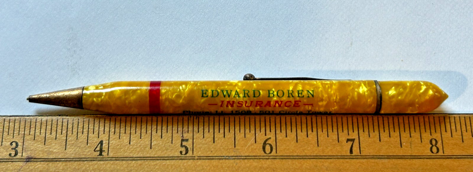 VINTAGE ADVERTISING MECHANICAL PENCIL EDWAR BOREN INSURANCE INDIANAPOLIS INDIANA