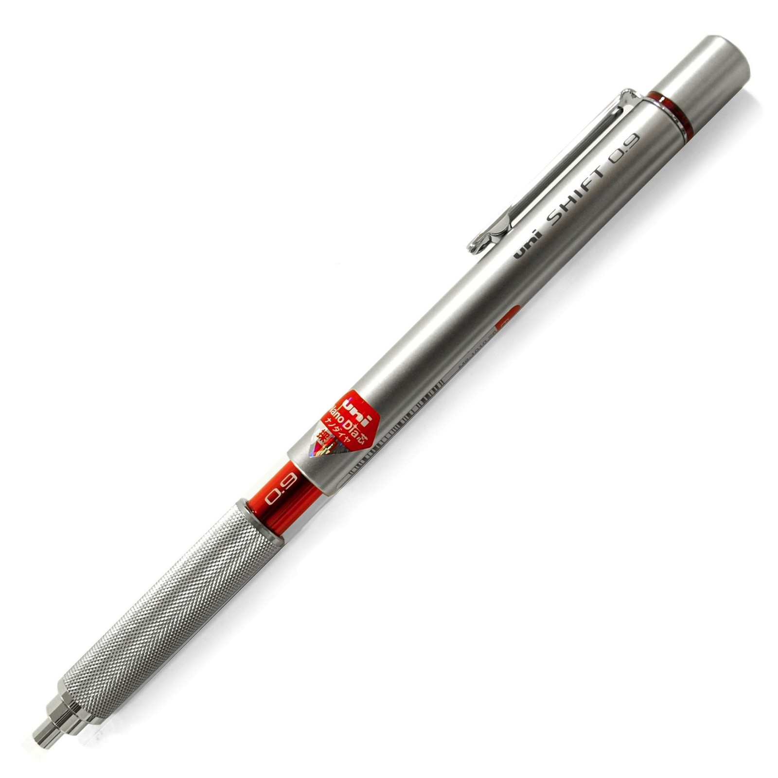 Uni Shift Pipe Lock Mechanical Pencil 0.9mm Silver Non Slip Grip Stable Writing